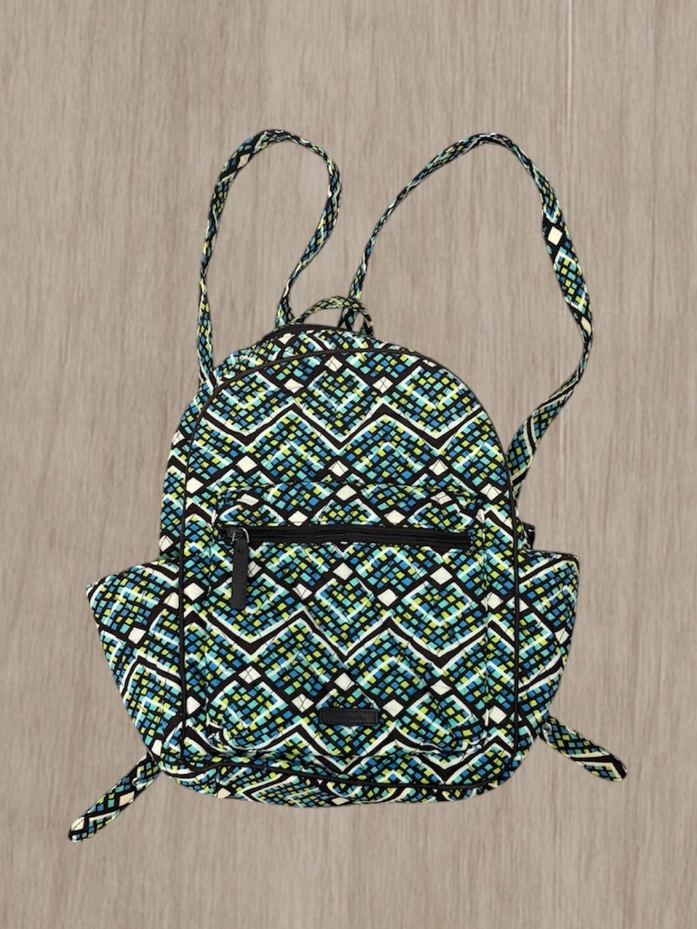 Vera Bradley Mini Backpack Blue Green Geometric Diamond Print Purse